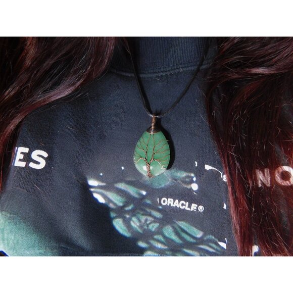 Green Aventurine Tree of Life Pendant Necklace Healing Crystal Jewelry 18" Cord - Picture 7 of 9